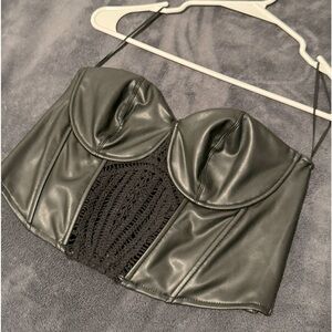 black leather corset